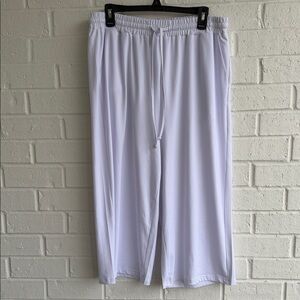 Oyanus White Capri Pants Wide Leg Elasticized Waist Pockets Loungewear Size XXL